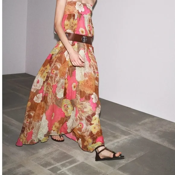 Zara Vibrant Floral Maxi Skirt in Pink and Orange - Picture 2 of 4